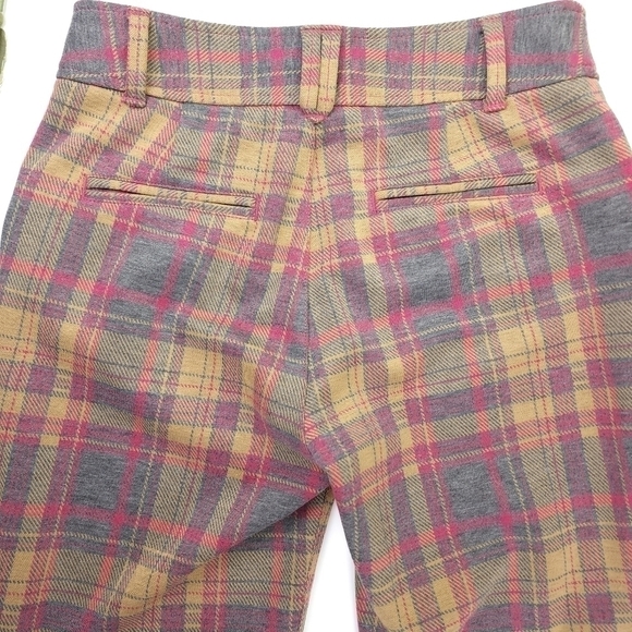 New Anthropologie The Essential Trouser Tan Pink Tartan Plaid  Flared Pa… - Picture 8 of 13